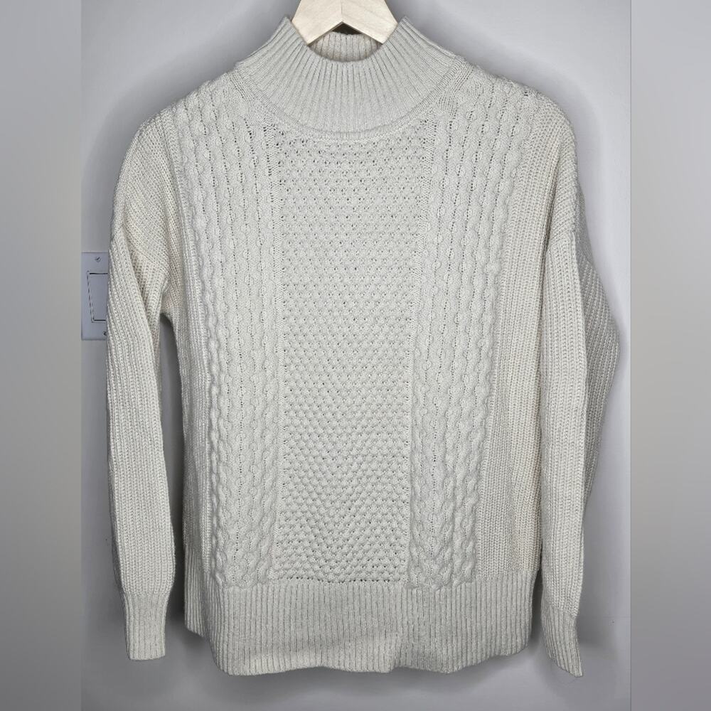GAP Classic Off White Cable Knit Mock Turtleneck Sweater Mens Size Small